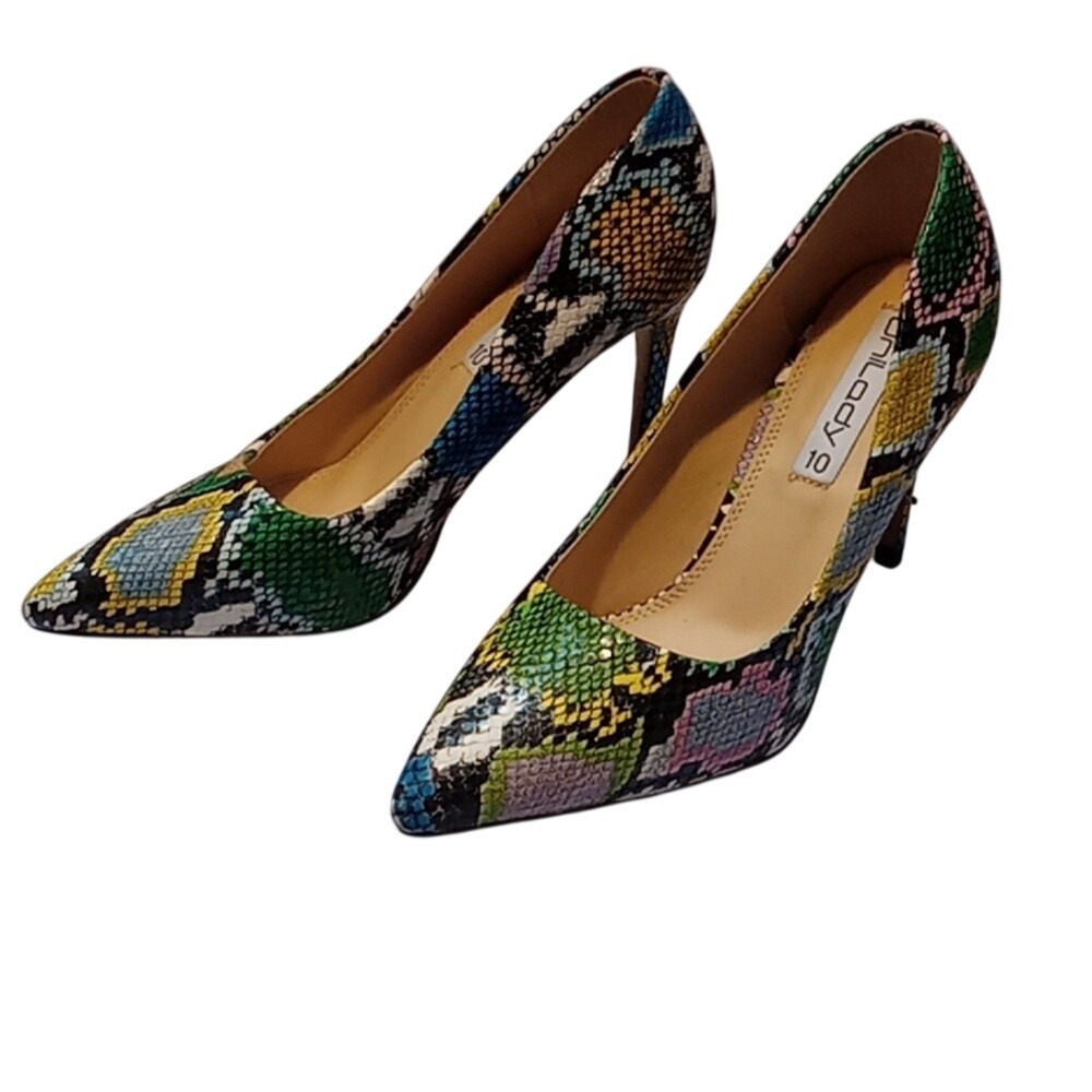 Unilady Womens Multi Color Snakeskin Embossed Pointed Toe Stiletto Pumps Size 10